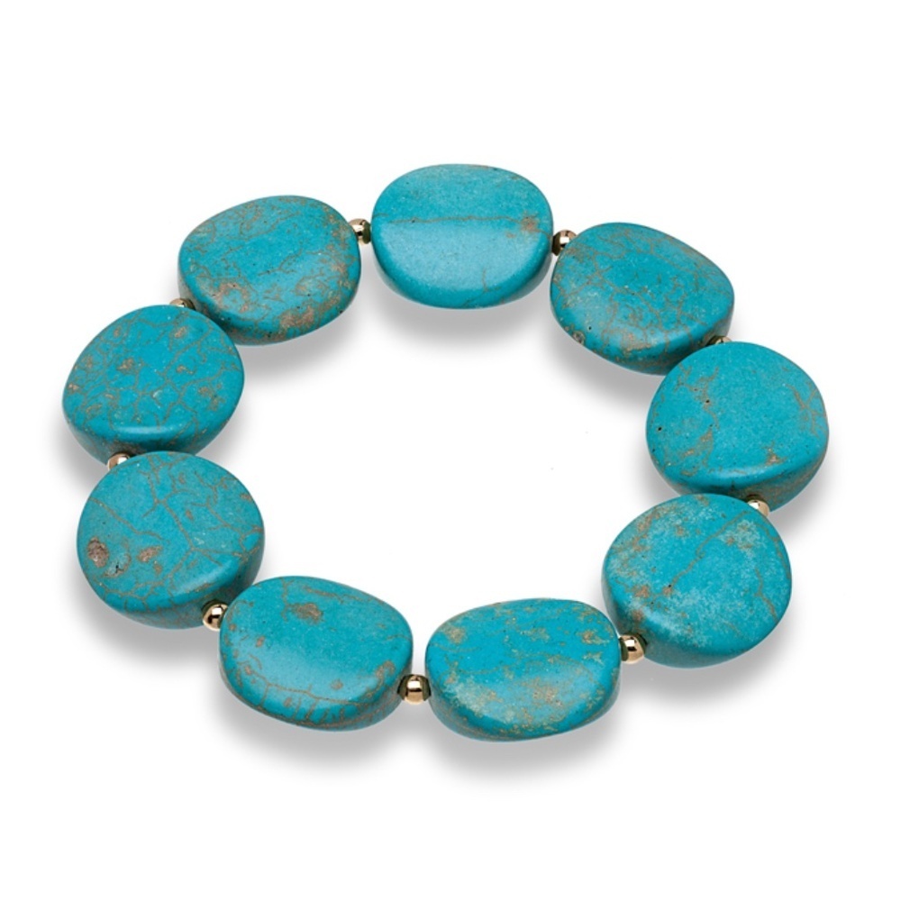 Turquoise-Colour Howlite Stretch Bracelet 20mm โ Large Flat Stone Beads